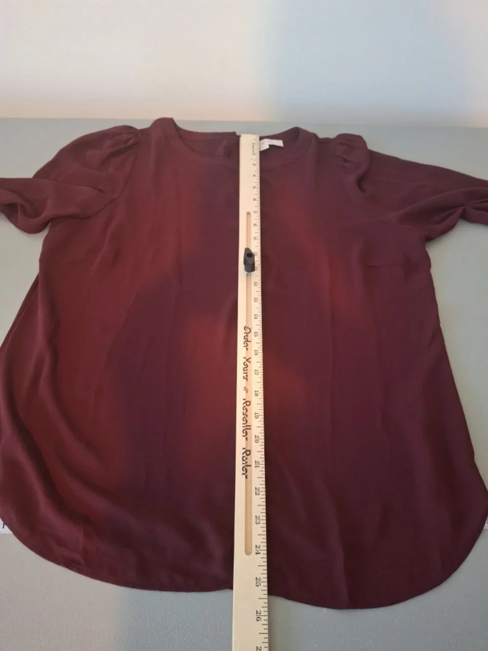 LOFT Womens M Burgundy Puff Sleeve Blouse Smocked Cuff Romantic Career Work Top